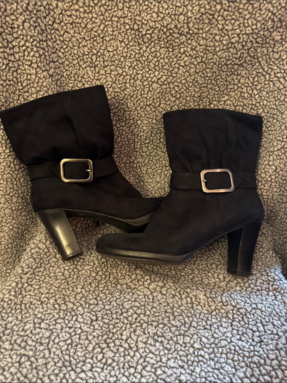 Laura Ashley Black Mid-Calf Heeled Boots with Buckle